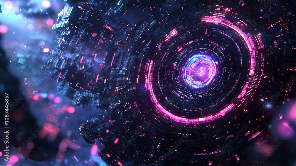Poster abstract machine generating fluid in vibrant colors