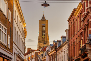 Shopping street in front of the Eusebius church in the Dutch city center of in Arnhem, The...