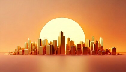 Obraz premium Business concept of forecast, increase and recovery. A vibrant sunset casts a golden hue over a modern city skyline, reflecting a peaceful blend of nature and urban life.