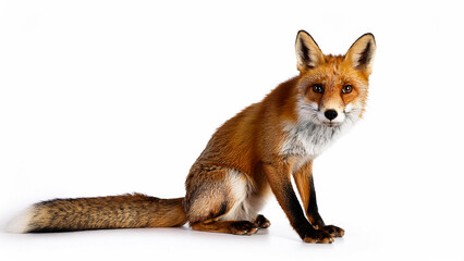Fototapeta premium Fox sitting isolated on white background.
