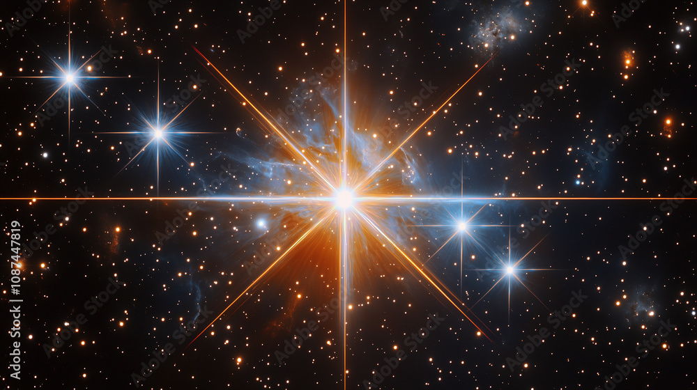 Poster stunning view of a celestial star formation sparkling in a dark night sky filled with distant galaxi
