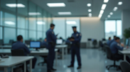 Blurred image of a police office where police officers work