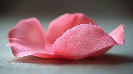 A delicate pink flower petal resting softly on a surface, showcasing its texture and color.