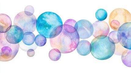 A watercolor painting of pastel-colored bubbles floating on a white background, evoking creativity and softness.