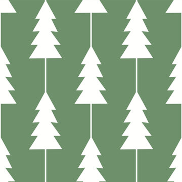 Fototapeta Christmas wrap. Seamless pattern of white Christmas trees on green background. Minimalistic scandinavian design, perfect for wrapping paper, wallpapers, holiday decor, textile. Vector illustration.