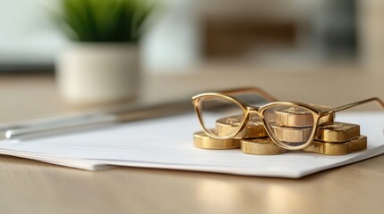 Arrangement of Gold Bars with Financial Documents on Modern Desk Showcasing Wealth Management