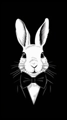 Fototapeta premium A dapper rabbit in a tuxedo and bow tie. Elegant and sophisticated, this monochrome illustration is perfect for adding a touch of whimsy to any design.