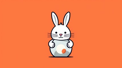 Obraz premium Adorable cartoon bunny rabbit on a vibrant orange background. Perfect for Easter or spring themes.