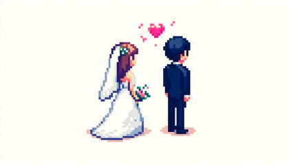 Illustration against light background with space for text, pixel art style 