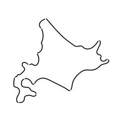 シンプルな北海道の手書き地図（白黒）
