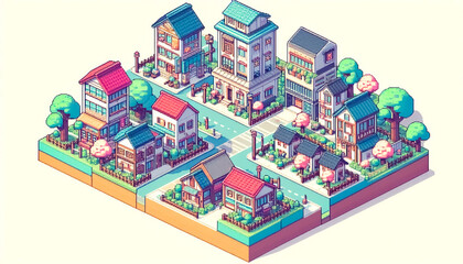 Illustration against light background with space for text, pixel art style 