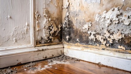 Obraz premium Mold Growth in the Corner of a Room, a Sign of Water Damage and Potential Health Risks