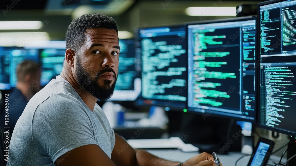 Poster focused software engineer in tech hub environment