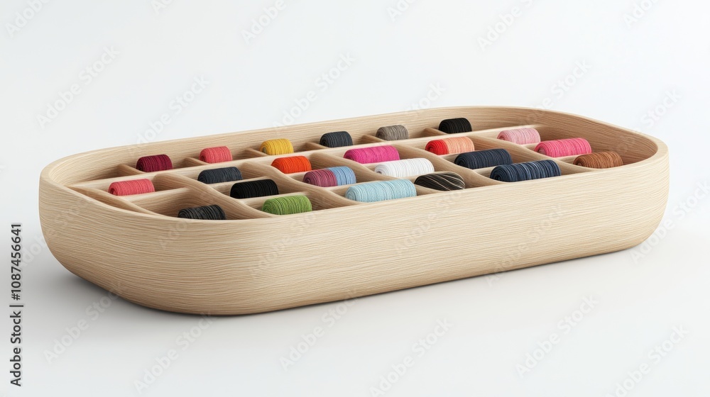 Poster wooden box filled with colorful thread spools