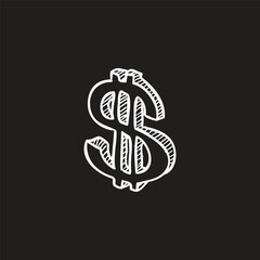 white chalk style dollar bill icon illustration