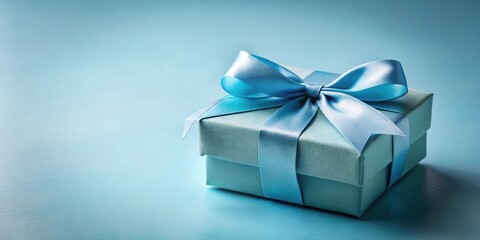 A  blue  gift  box  tied  with  a  perfect  bow  on  a  light  blue  background.  The  gift  is  ready  to  be  opened  and  the  joy  unwrapped.