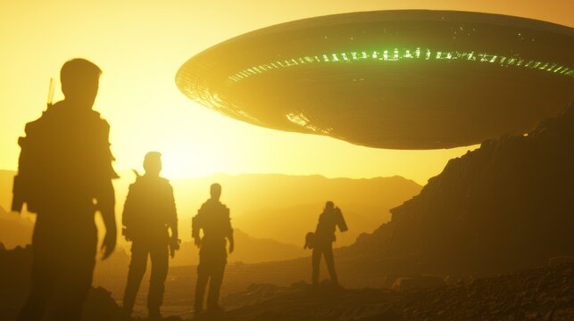Scientific Discovery: Scientists Observing Alien Craft with Awe and Fear | Ultra-Detailed Image with Cinematic Light