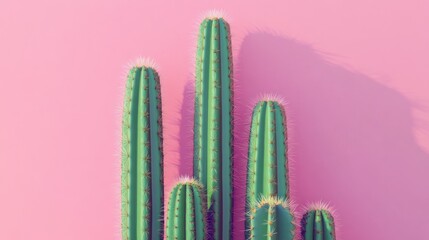 Green cacti against a pink background arranged vertically