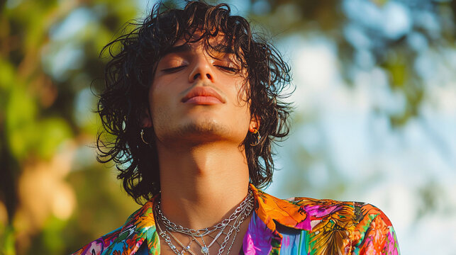 Hispanic transgender person modeling with confidence, celebrating their identity and promoting unity and pride within the LGBT community