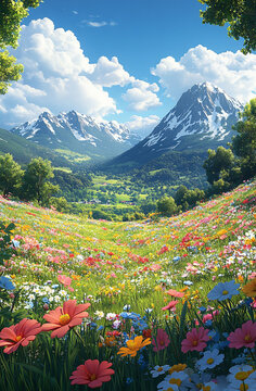 Fototapeta beautiful spring landscape with beautiful wildflowers