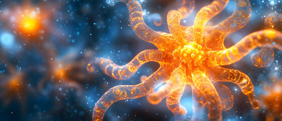 Colorful microscopic view of an octopus-like organism showcasing its intricate structure and vibrant details.