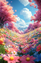 beautiful spring landscape with beautiful wildflowers