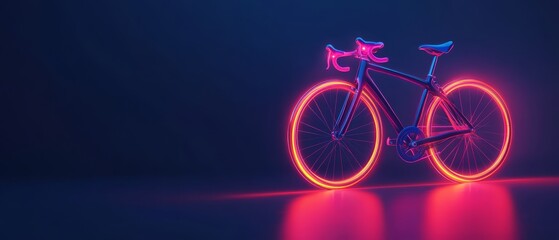 Fototapeta premium A vibrant, neon-lit bicycle with glowing wheels against a dark background, showcasing modern design and artistic flair.