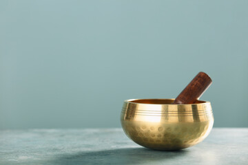 Golden Singing Bowl with Wooden Mallet for Meditation