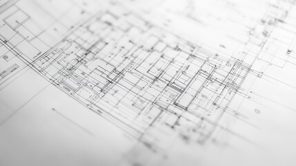 Fototapeta premium Close-up of architectural blueprints with intricate lines and details, showcasing the planning and design process of a building.