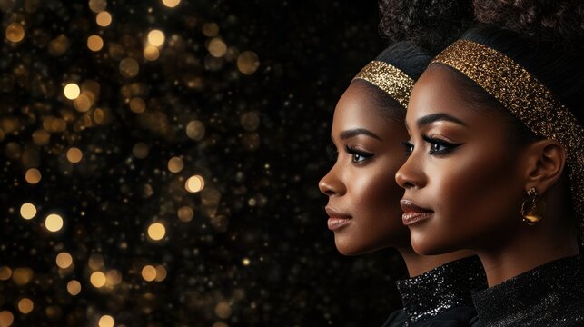 This artistic template captures a moment of cultural pride during Black History Month with beautiful gold details and highlighting unity