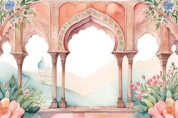 Traditional Mughal decorative arch gate illustration for invitation