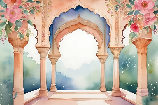 Traditional Mughal decorative arch gate illustration for invitation