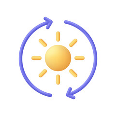 3D Arrows and Sun illustration. Four seasons and day parts related icon. Sunscreen, Sunglasses, UV rays exposure time.