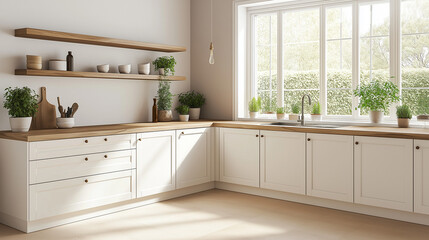 A sleek Scandinavian kitchen with matte white cabinets