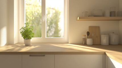 A sleek Scandinavian kitchen with matte white cabinets