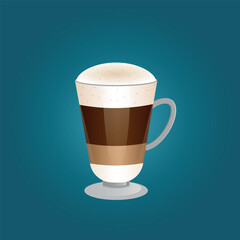 Coffee latte in a glass transparent glass.
