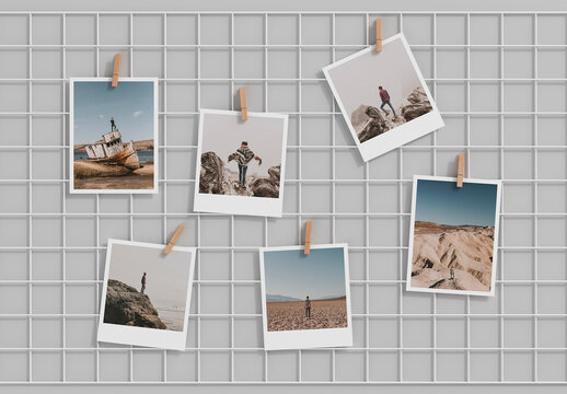 Instant Photos Mockup Wire Hanging Wall Grid