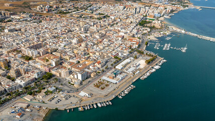 Aerial view of Manfredonia, located in the province of Foggia, in Puglia, Italy. It is a small town...