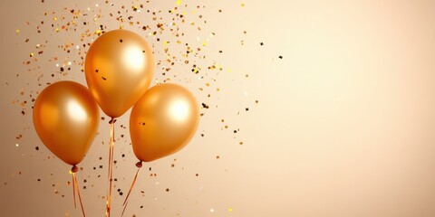 Celebration, Three Gold Balloons and Confetti