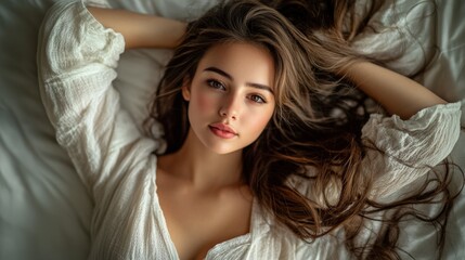 Naklejka premium Serene Portrait of a Young Woman in Natural Light