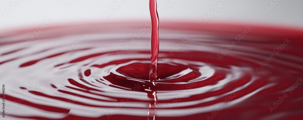 Poster a close-up image of red liquid creating ripples in water, emphasizing the fluid dynamics and vibrant
