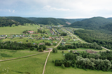 Southern Urals, Bashkiria, Tashla village. Aerial view.