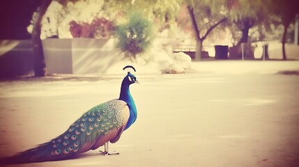 A Majestic Peacock Stands Serene In A Park Setting