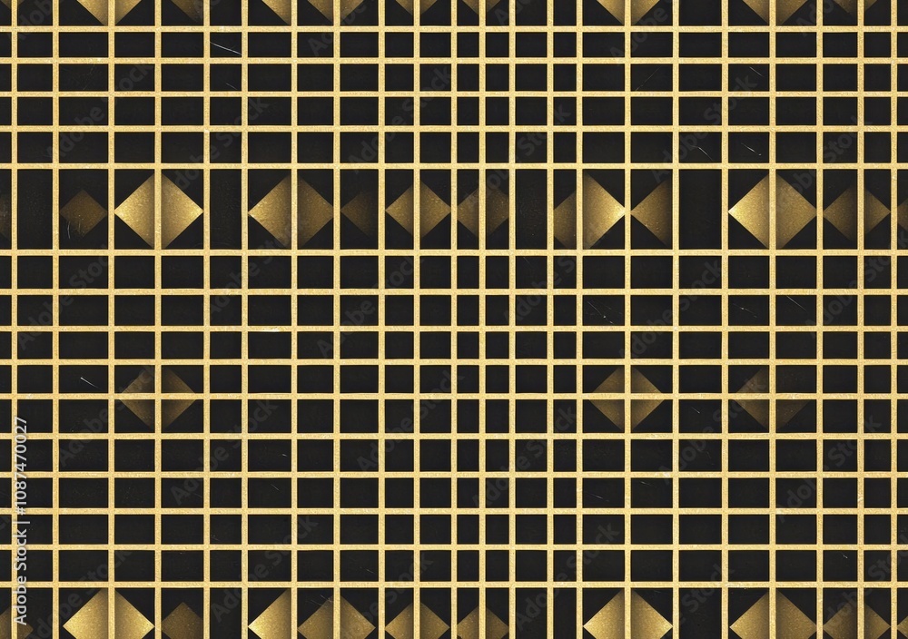 Poster seamless of 3d rendering. modern luxurious seamless golden square grid pattern wall design backgroun