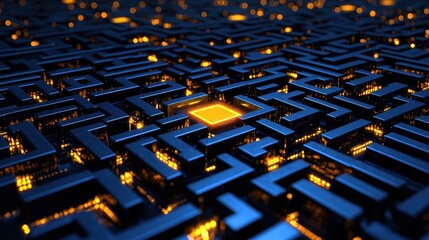 Obraz premium Abstract representation of a digital labyrinth showcasing bright lines and intricate designs, emphasizing technology and innovation in a vibrant manner.