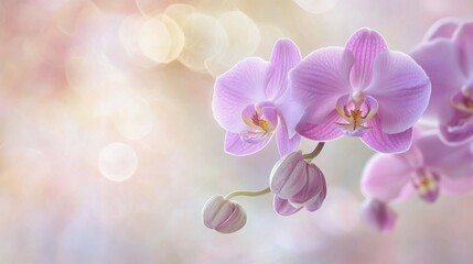 Obraz na płótnie Canvas Delicate Pink Orchid Blossoms with Soft Focus Background and Gentle Bokeh Effect, Perfect for Nature and Floral Themed Projects