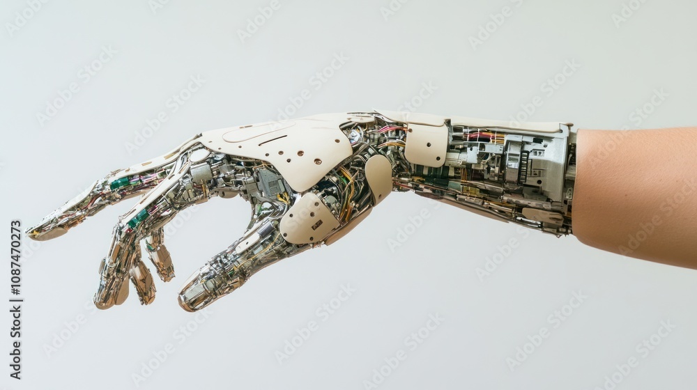 Poster advanced robotic prosthetic hand detailed mechanism displayed