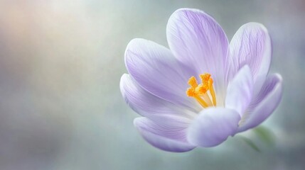 Fototapeta premium Delicate Lavender Crocus Flower in Soft Focus with Subtle Pastel Background, Perfect for Spring Decor or Nature-Themed Projects