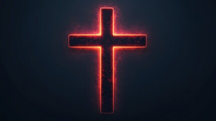 Obraz premium Illuminated cross in neon style on dark background, symbolizing faith and spirituality.