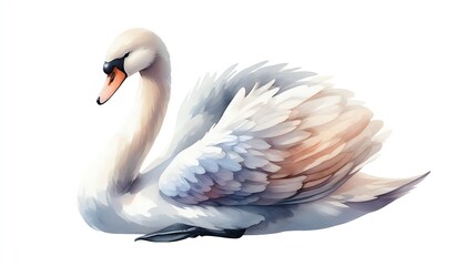 Fototapeta premium Graceful Swan Illustration on White Background with Elegant Feathers. generator AI